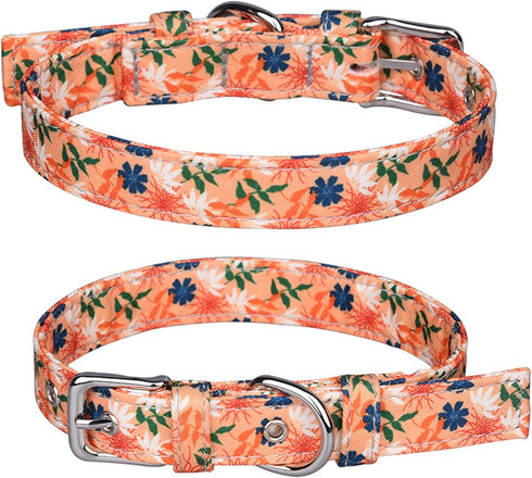 Girl Dog Collars and Leash Set for Small Medium Dogs,Adjustable Cute Puppy Floral Collars Including Pin Buckle Collars, Detachable Bow Tie and Flo...