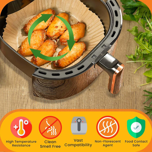 8-Inch Round Air Fryer Paper Liners for Easy Cleanup - Non-Stick, Heat-Resistant, and Perfect Fit for Hassle-Free Cooking | Bleach-Free Parchment|...