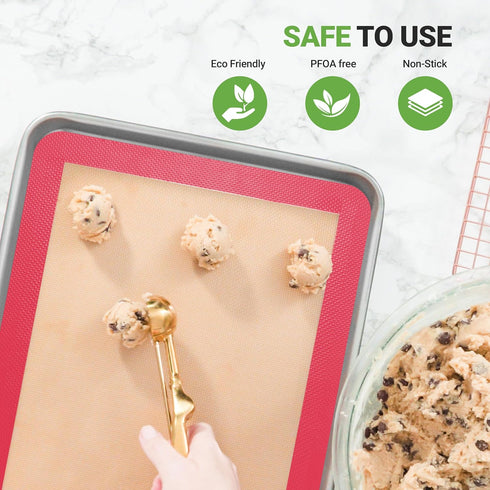 Nutrichef Silicone Baking Mats - 2 Non-stick Food-Grade Reusable Silicone Mats - Perfect for Half Baking Pans 16.5 x 11.6 IN - Oven-Safe Up to 480...