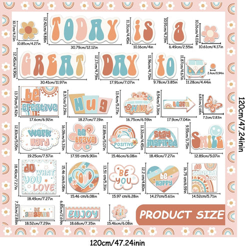 28PCS Hippie Today is A Great Day to Mindset Bulletin Board Set for Classroom Groovy Encouraging Paper Bulletin Board Decoration Set Hippie Cutout...