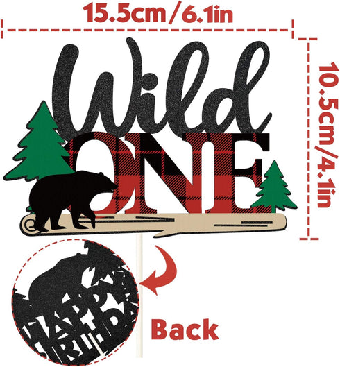 Lumberjack Wild One Cake Topper, Buffalo Plaid Camping Wild Bear 1st Birthday Cake Decor,Buffalo Woodland Lumberjack 1st Theme Baby Birthday Party...