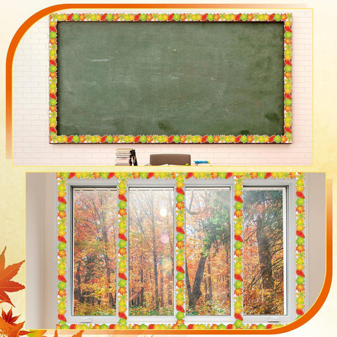 68.9 Feet Autumn Leaves Border Bulletin Board Border Flower Beach Sun Eucalyptus Paw Flag Hat Balloon Sailboat for Classroom Boards Wall Decor...