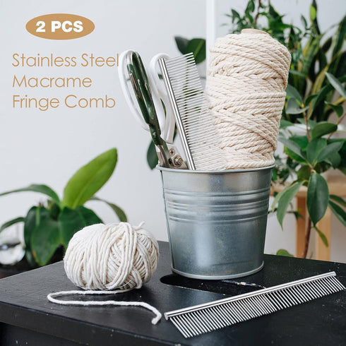 2 Pieces Macrame Comb Macrame Brush Macrame Fringe Comb Dog Stainless Steel Metal Combs Macrame Tassel Brush Supplies For Macrame Fringe Cord Pet ...