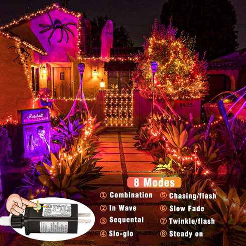 200 LED Halloween Lights Outdoor, 66ft Orange String Lights Indoor 8 Modes Clear Wire, Plug in Waterproof Orange Christmas Lights for Christmas Ha...