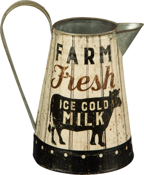 Rustic Distressed Metal Farm Fresh Milk Pitcher or Watering Can, Vase, or Jug by Primatives by Kathy,White Black...