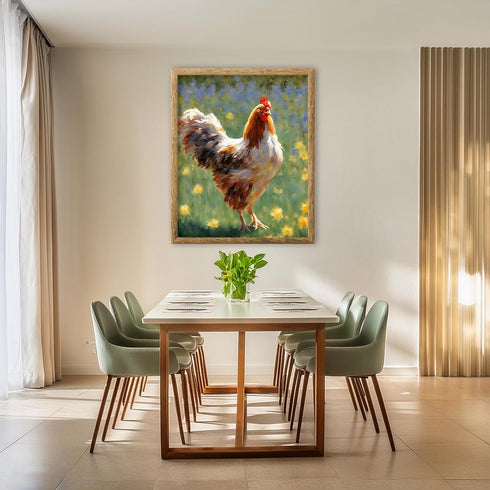 Posterizer 1 pcs- Brown and white hen near yellow flowers print-Art for Animal Lovers- Gift for Men Women Entrepreneur Teens-Living Room Bedroom D...