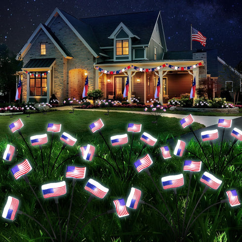 KNONEW 2Pack Solar Garden Lights Decoration, 12LED Solar Outdoor Lights, Solar American Flag Lights, Waterproof Solar Lights for Patio Pathway Out...
