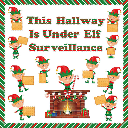 70 Pcs Christmas Bulletin Board Decorations Set Xmas Elf Cutouts with Red and Green Stripe Borders Trim Classroom Decor for Toddler Kids Students ...