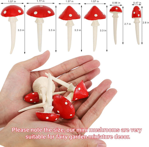 Juegoal Set of 6 Fairy Garden Miniature Mushrooms Statues, Glow in Dark Mini Red Mushroom Resin Figurines, Outdoor Garden Yard Art Accessories, Fl...