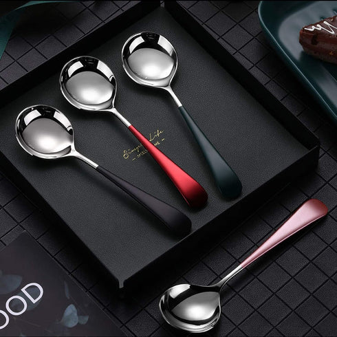 Soup Spoons Stainless Steel, 18/10 Round Head Soup Spoons, Modern Thick Short handle 304 Stainless Steel Korean Spoon, Dinner Metal Spoons for Sou...