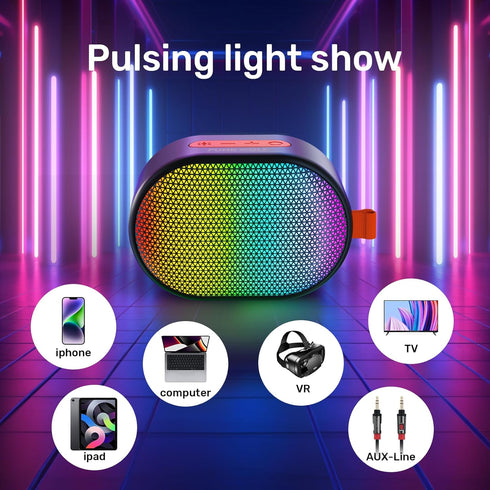 Bluetooth Speakers Portable, Wireless Speaker with RGB Lights, HD Sound, 5 Watts, Compact Size, Dual Pairing, TWS, Waterproof, Suitable for Mobile...