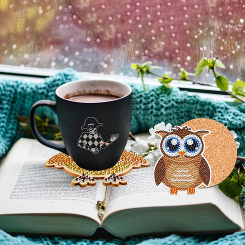 Fsnjcz 10 Pcs Owl Shaped Diamond Painting Coasters Kits with Holder DIY Owl Diamond Painting Coasters Kits Owl Diamond Painting Coasters for Begin...