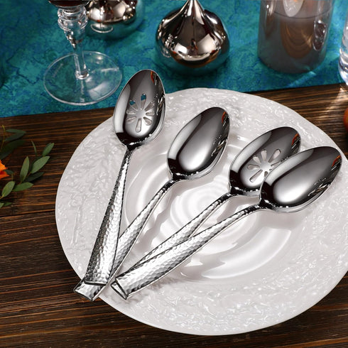 KEAWELL Premium Louis Hammered Serving Spoons, 18/10 Stainless Steel, Fine Spoon Set with Squared Edge, Dishwasher Safe, Silver Serving utensils (...