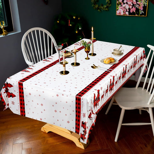 3 Pcs Christmas Tablecloths, Christmas Buffalo Plaid Table Cover Disposable Plastic Rectangular Red Black Plaid Table Decorations for Holiday Part...