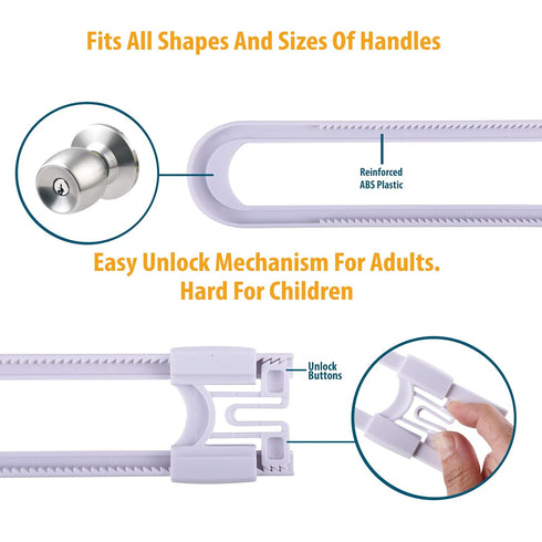 Sliding Cabinet Locks Baby Proofing – Adjustable Child Safety Latches for Knobs & Handles – 10 Pack – No Adhesive Drilling or Tools - White...