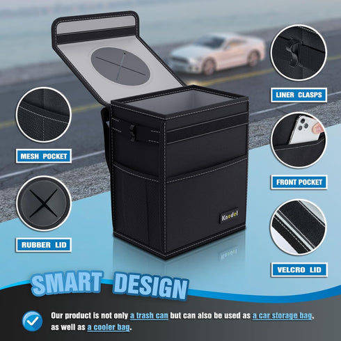 K KNODEL 2 Gallon Black Leak-Proof Waterproof Car Trash Can with Lid...