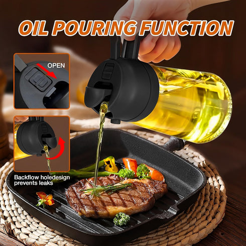 Oil Dispenser for Kitchen, 2 in 1 Oil Dispenser and Oil Sprayer, 16.5oz/470ML Oil Dispenser Bottle Spray and Pour with Brush for Air Fryer, Kitche...