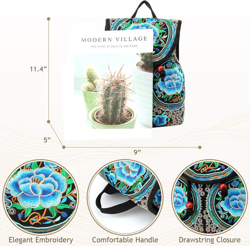 Jursccu Embroidered Backpack Purse for Women Vintage Handbag Small Drawstring Casual Travel Shoulder Bag Daypack...