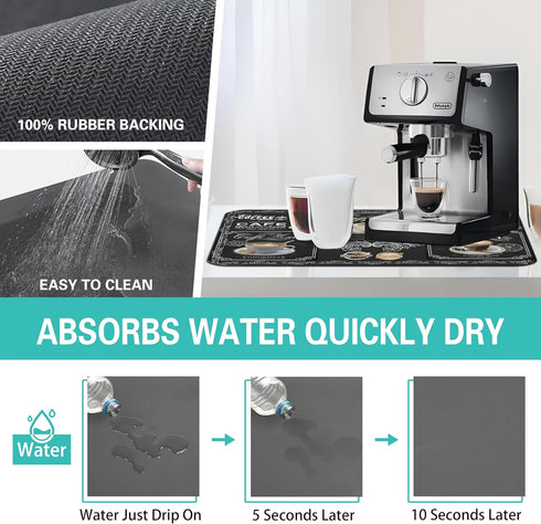 Fun Coffee Mat 19inx12in,Coffee Bar Mat for Countertops,Absorbent Hide Stain Anti-Slip Coffee Bar Accessories Fit Under Coffee Machine Mat,dish Dr...