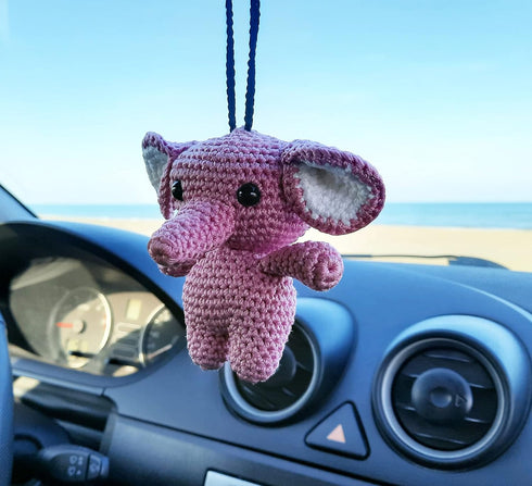 Elephant Cute Ornament, Car Rearview Mirror Hanging Decorations, Automotive Crochet Handmade Holder Accessories, Bag Ornament....