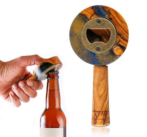 Abdo&FetnaGallery Handcrafted Wooden Beer Bottle Opener - Olive Wood with Epoxy, For Party, Home, and Restaurant - Ideal Gift for Beer Lovers...