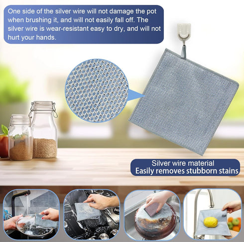 2024 New Non-Scratch Wire Dishcloth, Multipurpose Wire Dishwashing Rag for Wet and Dry, Wire Miracle Cleaning Cloths, Suitable for Kitchen Supplie...
