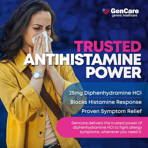 GenCare - Allergy Relief Medicine | Antihistamine Diphenhydramine 25mg (600 Tablets Per Bottle) Value Pack | Relieve for Itchy Eyes, Sneezing, Run...