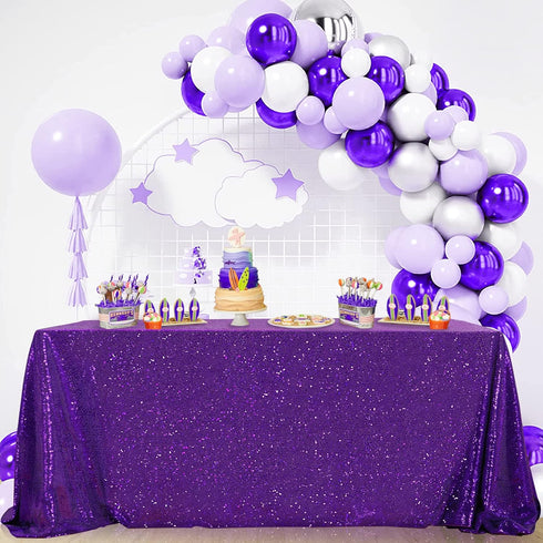 B-COOL Sequin Tablecloths Purple Glitter Tablecloth Mermaid Table Cloths for Halloween Parties Sparkly Wedding Decoration 50x50inch...