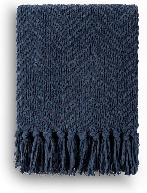 BATTILO HOME Navy Blue Throw Blanket for Couch, Knitted Blue Blanket Throw 50'' x 60'', Super Soft Warm Navy Throws for Chair Sofa Home Decor...