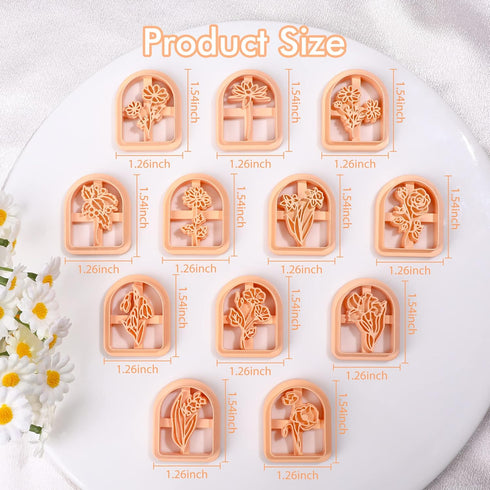 Puocaon Birth Flower Clay Cutters - 12 Pcs Birth Flower Clay Earring Cutters for Polymer Clay Jewelry Making, Birth Month Clay Cutters Botanical F...