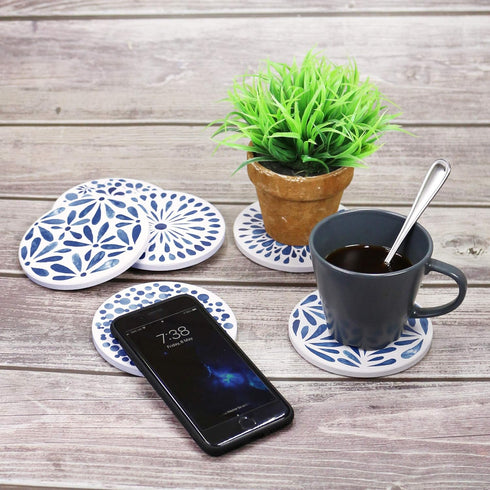 AD Set of 6 Coasters for Drinks Absorbing Round Ceramic Stone Coaster with Cork Base,Tabletop Protection Mat for Mugs and Cups,Office,Kitchen (Ind...