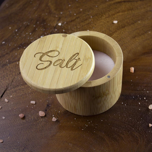 Totally Bamboo Salt Cellar Bamboo Storage Box with Magnetic Swivel Lid, 6 Ounce Capacity, Salt Engraved on Lid...