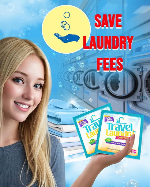 Skywin Travel Laundry Detergent 10 ml - 8 Pack Effective Travel Detergent Packets for Sink Washing - Lightweight Travel Laundry Soap, Internationa...