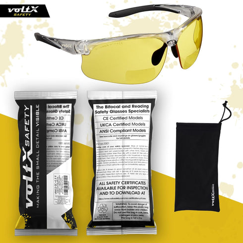 voltX 'Constructor Ultimate' Bifocal Reading Safety Glasses (Clear Frame, Yellow Lens +2.5 Dioptre) CE EN166FT Certified - Premium Cycling Sports ...