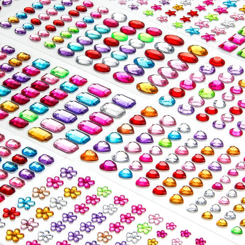 1246PCS Self Adhesive Gem Stickers, Rhinestone Jewel Stickers for Crafts, Acrylic Bling Heart Stickers, Stick-on Gems for DIY Projects, Craft Supp...