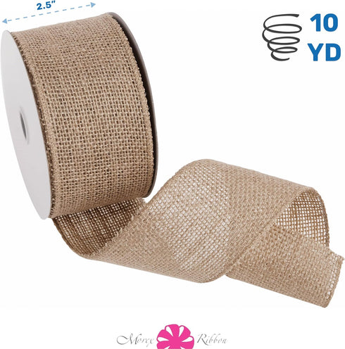 Morex Natural Burlap Wired Ribbon for Decorations, Holidays, Parties, Home and Outdoor Decor, 2.5" x 10 Yd, Natural...
