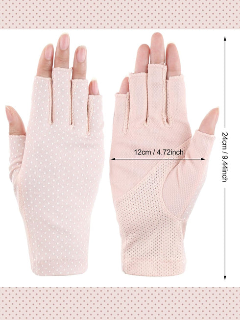 Handepo womens 6 Pairs Sunscreen Fingerless Summer UV Protection Driving Riding Fishing Gloves, Multicolored, Medium...
