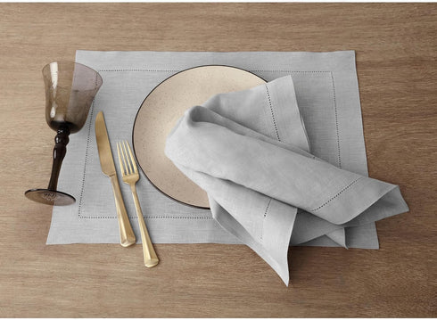 Solino Home Linen Napkins Set of 4 - Classic Hemstitch 100% Pure Linen Soft Grey Dinner Napkins Cloth 20 x 20 Inch for Summer, Fall - Handcrafted ...