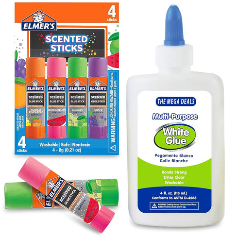 Elmers Glue Sticks, Scented Glue Sticks 4 Count with White Glue - 0.21 oz Glue Sticks for Kids with Scents - 1 School Glue 4 oz...