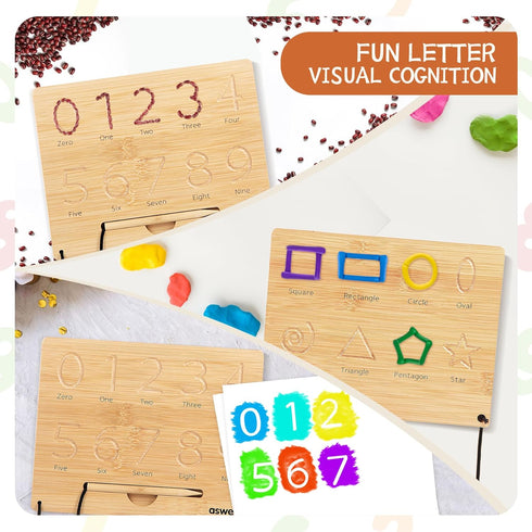 Asweets Montessori Wooden Number Practicing Board, Double-Sided Tracing Board and Shape RecognitionTool to Writing 123 Educational Toy Game for Pr...