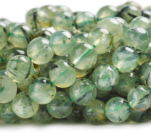 70PCS Natural 8MM Healing Gemstone, Prehnite Energy Stone Round Loose Beads, Semi-Precious Crystal Beads with Free Elastic String for Jewelry Maki...
