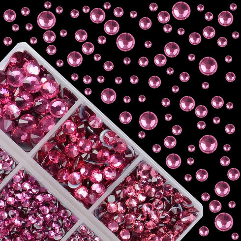 4000Pcs Mixed Size Hot Fix Round Crystals Gems Glass Stones Hotfix Flat Back Rhinestones (Fuchsia)...