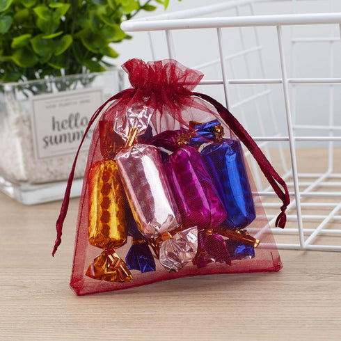 100pcs Red Organza Gift Pouches - 2x3 Inch Sheer Drawstring Bags for Jewelry, Wedding, Party & Christmas Favor Gifts...