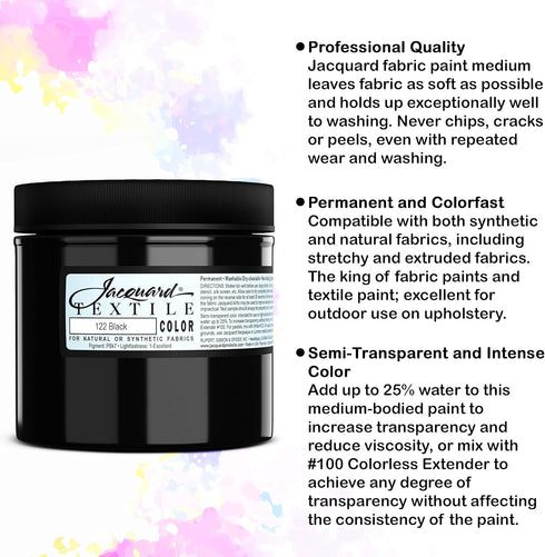 Jacquard Products Black Textile Color Fabric Paint 8-Ounces - Bundled Brush Set...