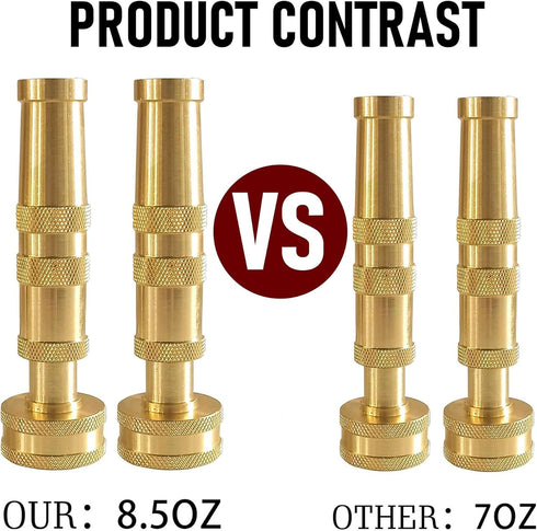 Hourleey Adjustable Twist Hose Nozzle, 4" Heavy-Duty Brass 3/4" GHT Hose Nozzle with 2 Garden Hose Rubber Washers (1 Pack)...