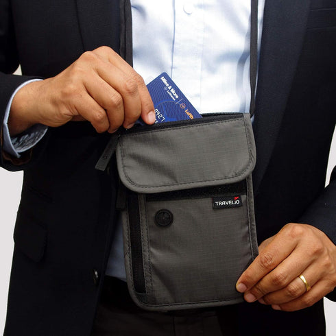 RFID Blocking Neck Travel Wallet Hidden Passport Holder Pouch for Men & Women...
