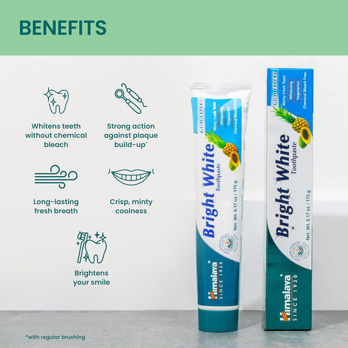 Himalaya Bright White Toothpaste, Fluoride Free to Reduce Plaque & Whiten Teeth, 6.17 oz...
