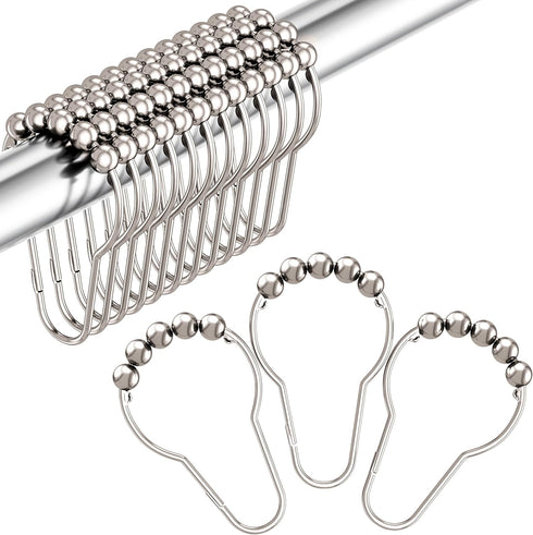 Amazer Shower Curtain Hooks, Decorative Rust Proof Stainless Steel Shower Curtain Hooks for Bathroom Shower Rods Set of 12, Polished Nickel...