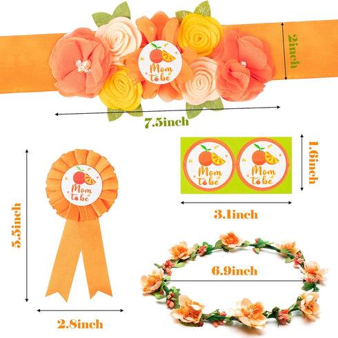 Little Cutie Citrus Maternity Sash Mom to Be & Daddy to Be Corsage Orange Clementine Flower Crown Pregnancy Sash Decoration Autumn Baby Shower Kit...