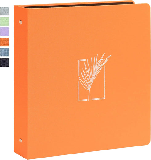 Vienrose 3 Ring Binder, 1 inch Round Rings Durable Linen Binder fit 8.5 x 11in Paper, with Leaf Printed for School, Office and Home, Orange...
